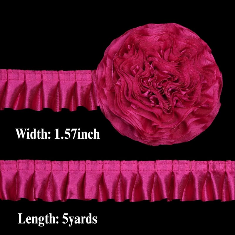 AIETSYEI Rose Ruffle Pleated Lace Trim Satin Ribbon Gather Ruffle Edge for Applique Sewing Crafts, Home Decoration - Image 2